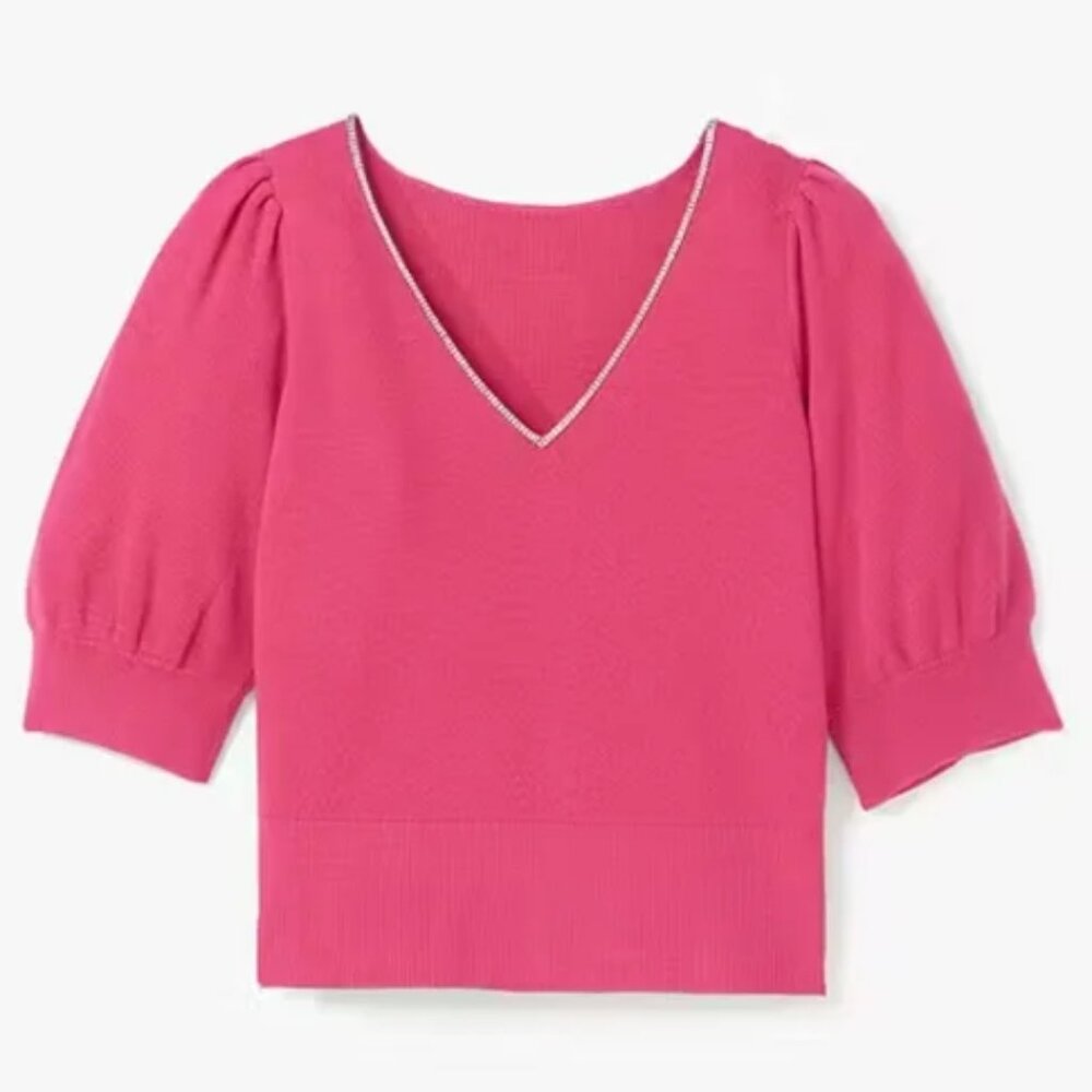Kate Spade Pink Rhinestone Edged Boat-neck or V-neck Sweater size S Reversible!